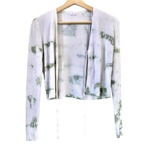 Garage Green and White Cropped Ribbed Tie-Up Cardigan Medium